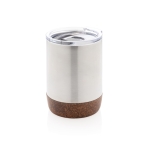 Compact, branded thermal mug with cork base, 180 ml silver colour