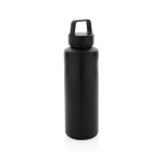 Branded recycled plastic bottle with handle, 500 ml black colour