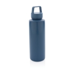 Branded recycled plastic bottle with handle, 500 ml blue colour
