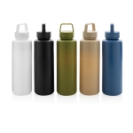 Branded recycled plastic bottle with handle, 500 ml dark green colour