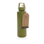Branded recycled plastic bottle with handle, 500 ml dark green colour