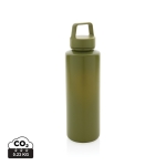 Branded recycled plastic bottle with handle, 500 ml dark green colour