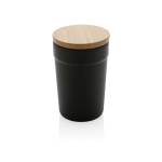 Recycled plastic thermal cup with bamboo lid, 300 ml black colour