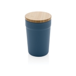 Recycled plastic thermal cup with bamboo lid, 300 ml blue colour