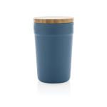 Recycled plastic thermal cup with bamboo lid, 300 ml blue colour second view