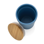 Recycled plastic thermal cup with bamboo lid, 300 ml blue colour third view