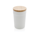 Recycled plastic thermal cup with bamboo lid, 300 ml white colour
