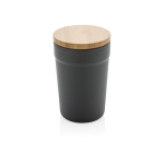 Recycled plastic thermal cup with bamboo lid, 300 ml dark grey colour