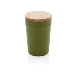 Recycled plastic thermal cup with bamboo lid, 300 ml dark green colour