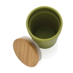 Recycled plastic thermal cup with bamboo lid, 300 ml dark green colour