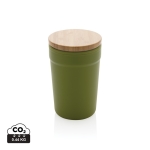 Recycled plastic thermal cup with bamboo lid, 300 ml dark green colour