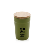 Recycled plastic thermal cup with bamboo lid, 300 ml dark green colour