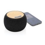 Bluetooth speaker in bamboo and recycled PET, clear sound dark grey colour