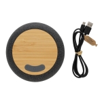 Bluetooth speaker in bamboo and recycled PET, clear sound dark grey colour