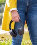Corporate wireless BT 5.1 headphones in recycled ABS black colour