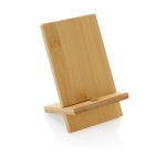 Bamboo phone stand with cable hole, FSC certified wood colour