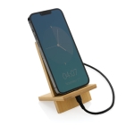 Bamboo phone stand with cable hole, FSC certified wood colour