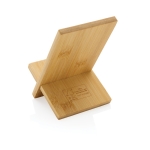 Bamboo phone stand with cable hole, FSC certified wood colour