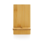 Bamboo phone stand with cable hole, FSC certified wood colour