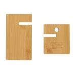 Bamboo phone stand with cable hole, FSC certified wood colour