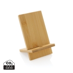 Bamboo phone stand with cable hole, FSC certified wood colour