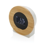 Recycled plastic and bamboo desk clock with LCD display wood colour