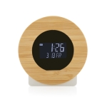 Recycled plastic and bamboo desk clock with LCD display wood colour