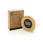 Recycled plastic and bamboo desk clock with LCD display wood colour