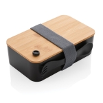 Certified recycled PP lunchbox with fork black colour