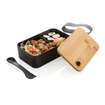 Certified recycled PP lunchbox with fork black colour