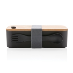 Certified recycled PP lunchbox with fork black colour