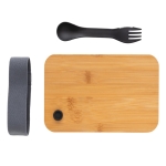 Certified recycled PP lunchbox with fork black colour
