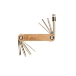 Custom hex multitool in wood with 8 functions wood colour