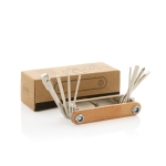 Custom hex multitool in wood with 8 functions wood colour