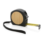 Promotional recycled tape measure with wrist strap, 5 m / 19 mm black colour