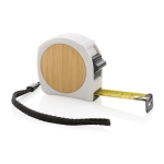 Promotional recycled tape measure with wrist strap, 5 m / 19 mm white colour
