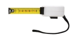 Promotional recycled tape measure with wrist strap, 5 m / 19 mm white colour
