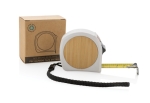 Promotional recycled tape measure with wrist strap, 5 m / 19 mm white colour