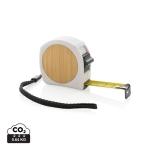 Promotional recycled tape measure with wrist strap, 5 m / 19 mm white colour