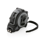 Promotional tape measure with wrist strap, 5 m / 19 mm black colour