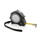 Personalised recycled tape measures with wrist strap, 3 m / 16 mm black colour