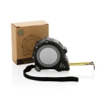 Personalised recycled tape measures with wrist strap, 3 m / 16 mm black colour