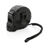 Recycled promotional tape measure with auto stop, 5 m / 19 mm black colour