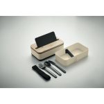 2-tier bread box made of recycled PP with cutlery, 2x400 ml beige colour