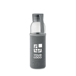 Recycled glass bottle with sleeve and lid, 500 ml dark grey colour view with print area