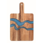 Acacia wood serving board with blue epoxy resin details wood colour third view