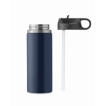 Recycled stainless steel leakproof bottle with straw, 500 ml blue colour ninth view