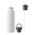 Leak-proof bottle with 2 changeable caps and straw, 700 ml white colour side view