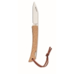 Stainless steel folding pocket knife with cork handle and rope beige colour second view
