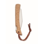 Stainless steel folding pocket knife with cork handle and rope beige colour third view